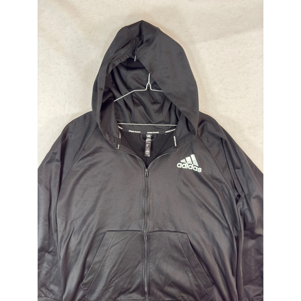 Adidas Training Aeroready Full Zip Hoodie Black Mens 2XL Logo Sweatshirt - Picture 3 of 10